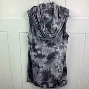Te Verde MEDIUM Cowl Neck Tunic Sleeveless Kangaroo Gray White Marbled Tie Dye